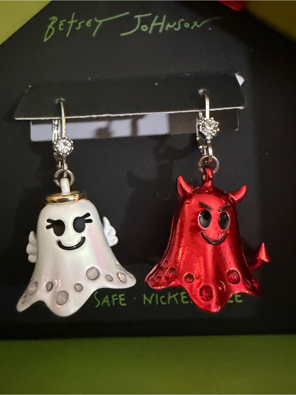 Betsey Johnson Ghost & Devil Dangle Earrings - White & Red